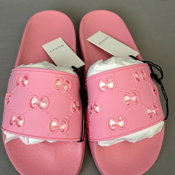 NWT Gucci GG pattern rubber sandals women's Pink 573922 size36 US6 - Picture 2 of 16